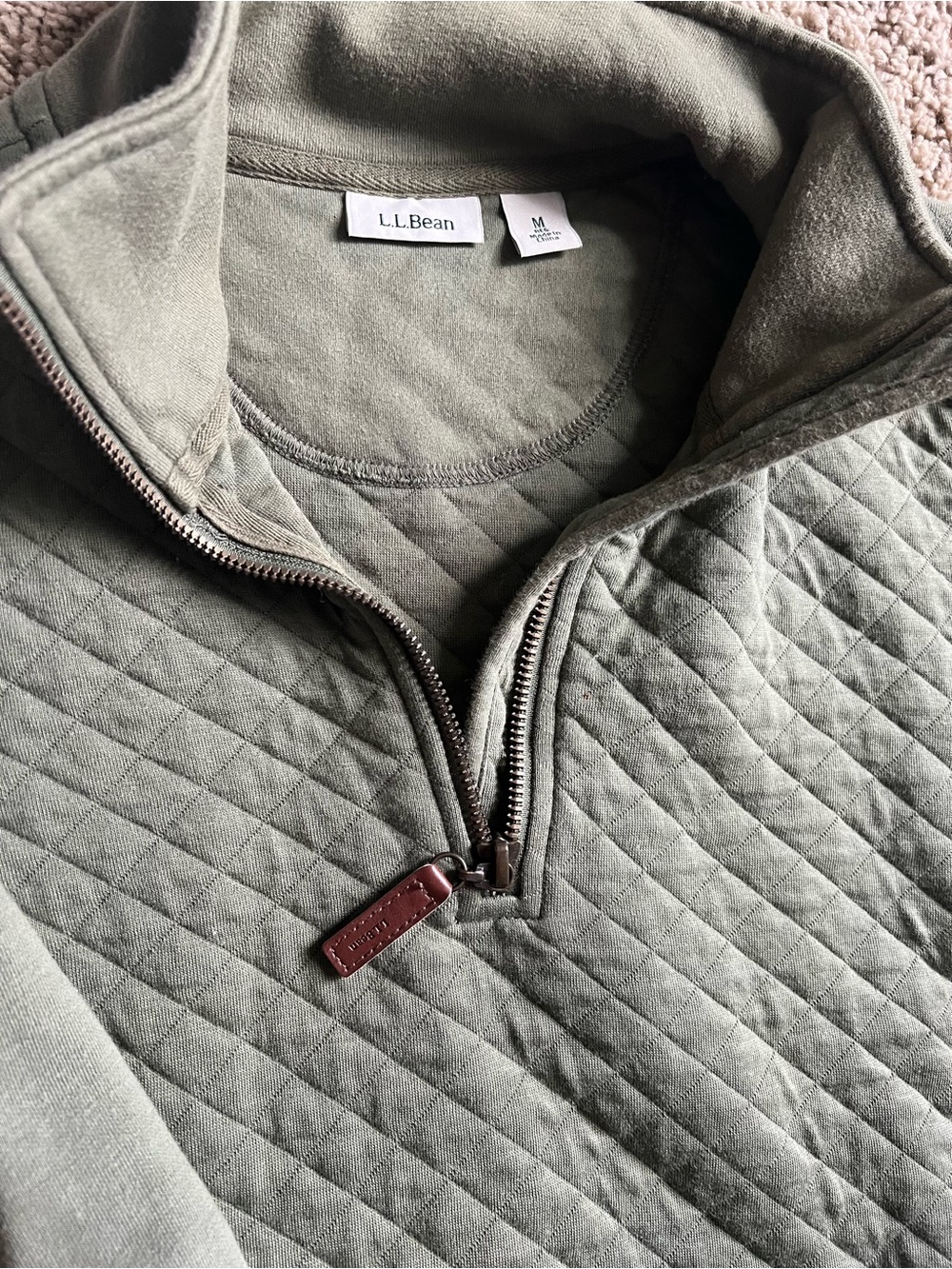 L.L. Bean Quilted Quarter-Zip Pullover in Olive Green - Picture 3 of 3